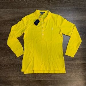 Ralph Lauren Women’s Yellow Long Sleeved Skinny Fit Polo Shirt Size M, NWT